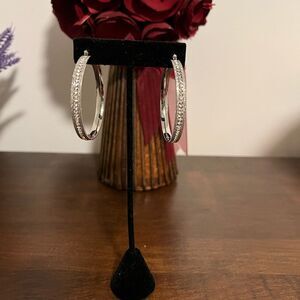 Stainless Steel Crystal Pave Hoop Earrings / DSMK Jewelry / 2" Hoop